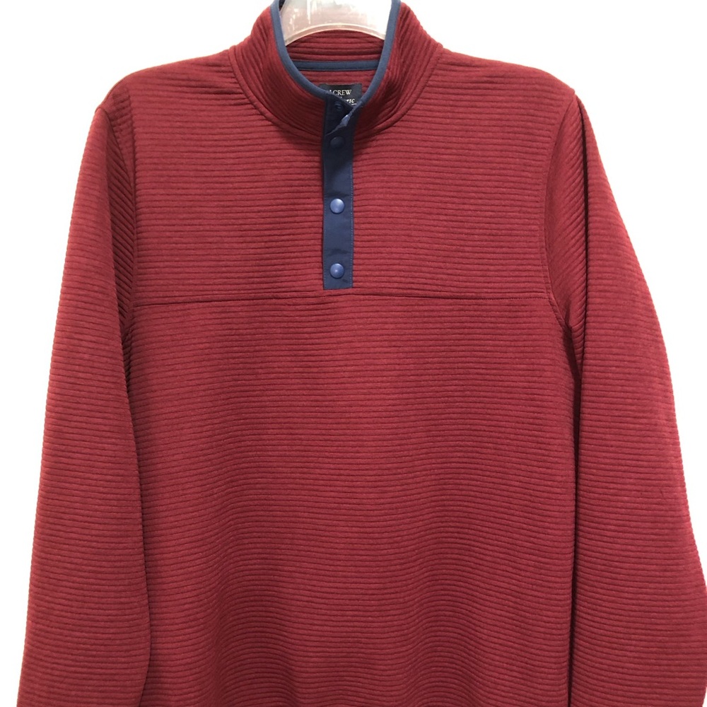 Men’s J Crew Quarter Button Ribbed Pullover Burgundy Navy Blue Sweatshirt